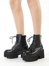 High-heeled Thick-soled Round-headed Zipper Martin Boots