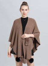 Wool Ball Knitted Shawl Coat