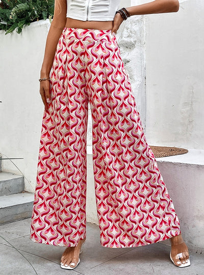 High Waist Horn Printed Wide-leg Pants