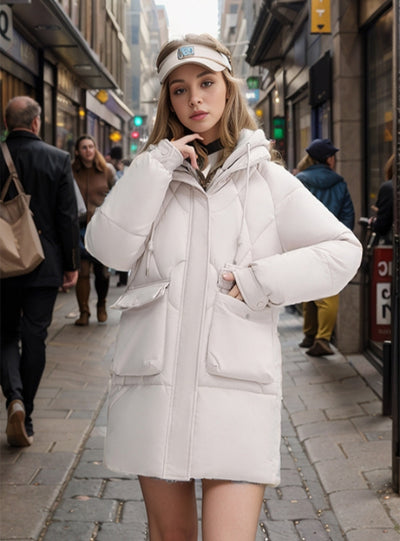 Medium and Long Fake Two-piece Hooded Jacket