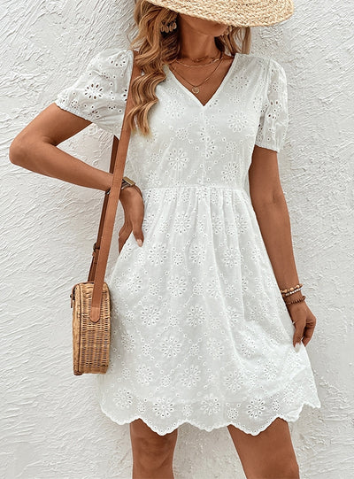 V-neck Bubble Sleeve Backless Dress