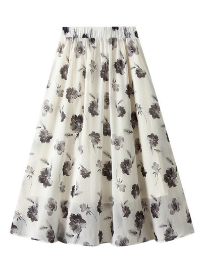 Ink and Wash Printed High Waist Skirt