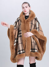 Wool Padded Plaid Hooded Knit Shawl