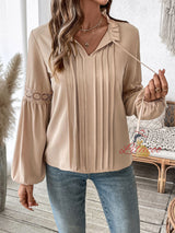 Solid Color Casual Lace-up V-neck Shirt