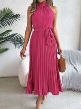 Sleeveless Silm Waist Pleated Long Dress