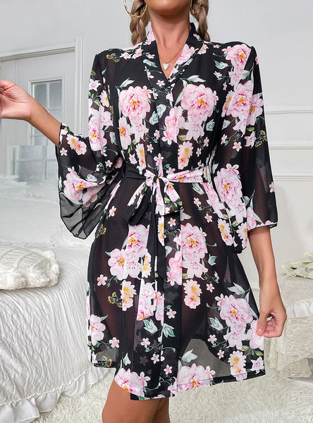 Chiffon Printed Long-sleeved Bathrobe Pajamas