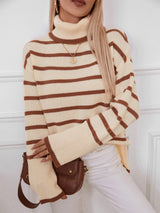 Lapel Striped High Neck Sweater