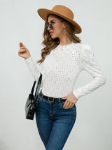 Hollow Round Neck Long Sleeve Top