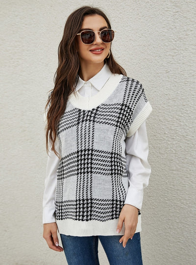 Loose V-neck Sleeveless Knit Vest Sweater