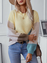 Contrast Color Round Neck Long Sleeve Sweater