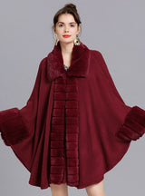 Loose Fur Collar Knitted Shawl Cloak Coat