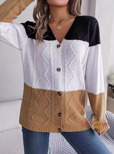 Casual Contrast Button Long Sleeve Sweater Coat