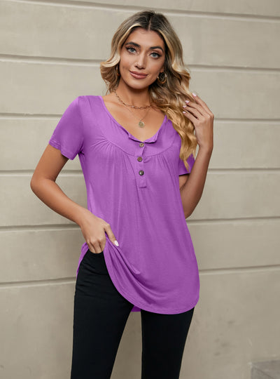 Loose Short Sleeve Pleated T-shirt