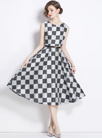 Retro Plaid Sleeveless Slim Dress