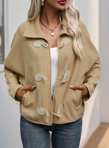 Short Loose Polar Fleece Lapel Horn Button Coat