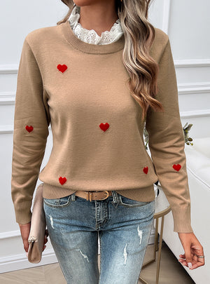 Leisure Embroidery Love Long Sleeve Sweater