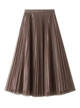 Metal Buckle Pleated Yarn Skirt