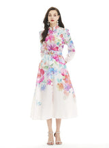 Palace Colorful Floral Printed Long-sleeved Dress