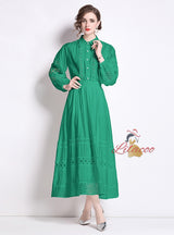 Lapel Splicing Lantern Sleeve Shirt+Skirt Suit