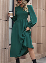 Women Long Sleeve Pleats Dress