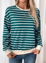 Splicing Pullover Striped Contrast Color Top