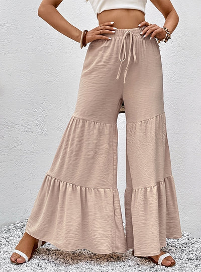 Casual Elastic High Waist Spliced Bell Pant