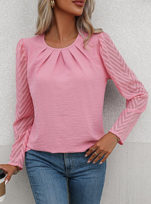 Round Neck Pleated Long Sleeve Shirt