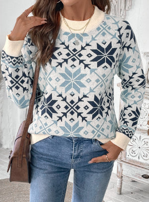 Women Leisure Pullover Jacquard Sweater