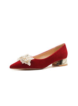 Thick-heeled Suede Red Wedding Shoes