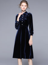 Slim Retro Velvet Long Sleeve Dress