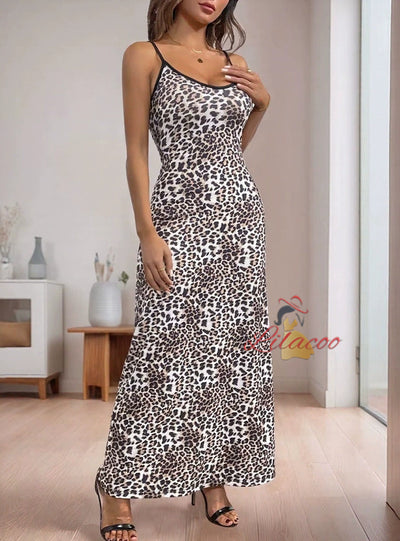 V-neck Strap Leopard Strap Dress