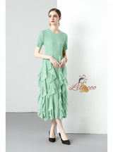 Short-sleeved Slim Ruffled Round Neck Dress