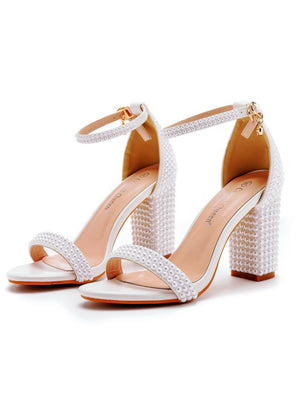 9 cm Thick Heel Square Root Pearl Sandals