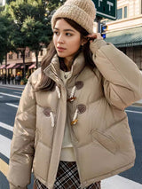 Short Horn Button Loose Hood Cotton-padded Jacket