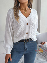 Casual Button Twist Lantern Sleeve Sweater