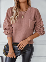 Solid Color Pocket Pullover Sweater Top