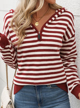 V-neck Striped Pullover Christmas Hooded Sweater