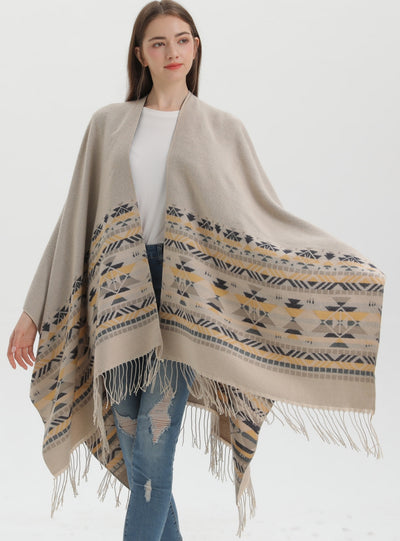 Knitted Split Shawl Bohemian Fringed Cloak