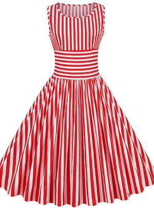 Striped Stitching Retro Big Swing Dress