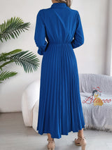 Casual Lapel Button Long Sleeve Pleated Dress