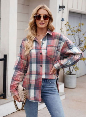 Thousand Plaid Button Woolen Shirt