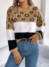 Leisure Color Matching Star Lantern Sleeve Sweater