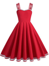 Retro Solid Color Suspender Hepburn Dress