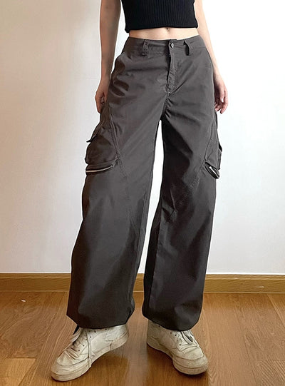 Multi-pocket High Waist Slim Straight Pants