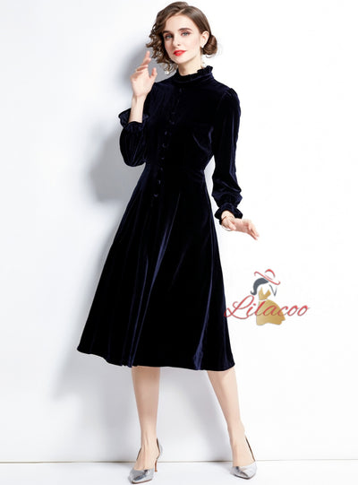 Velvet Long Sleeve Palace Retro Dress