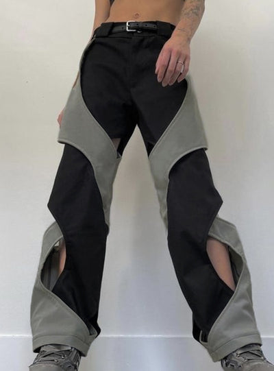 Low-waist Contrasting Spliced Hollowed Pant