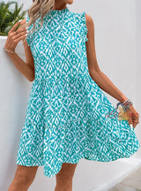 Round Neck Printed Sleeveless Vest Dress