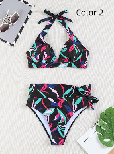 Sexy High Waist Lace-up Printed Bikini