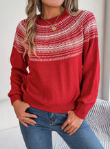 Retro Contrast Striped Long Sleeve Sweater