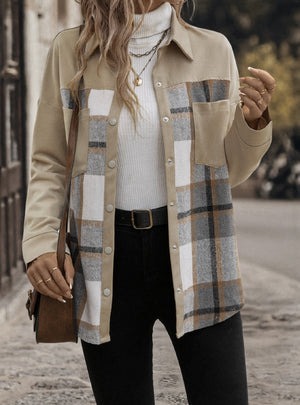 Fashion Lapel Plaid Long Sleeve Button-down Jacket